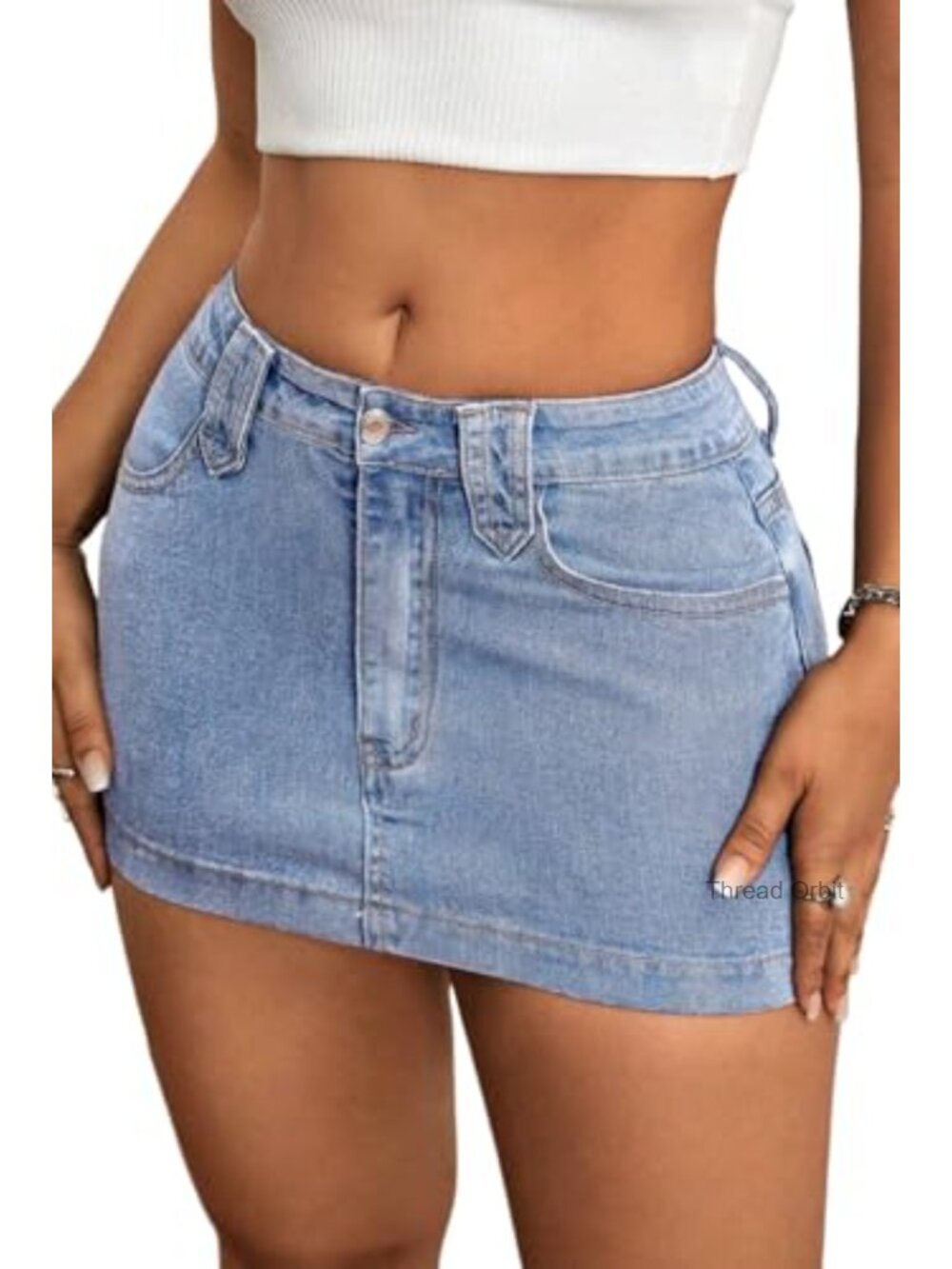 Y2k Stretchy Denim Mini Skirt Low Rise Bodycon Jean Skirt with Pockets